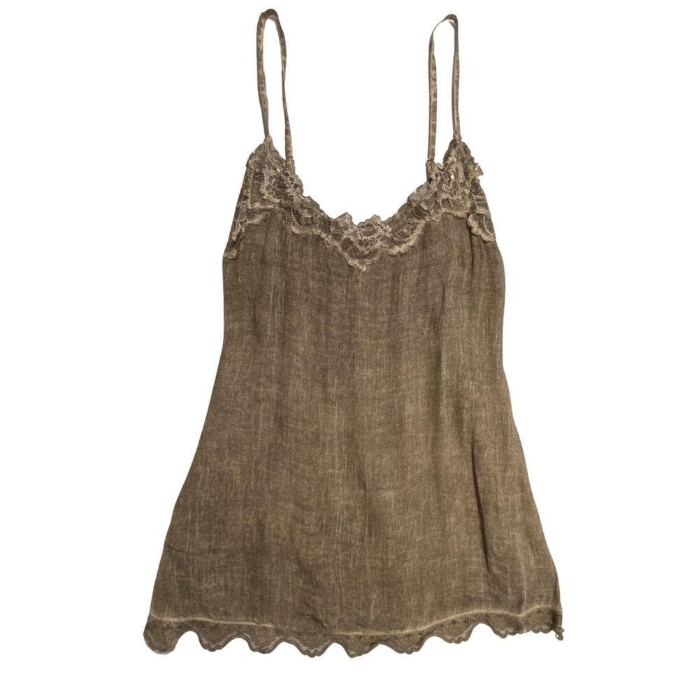 BRAEZ Pewter Lace Camisole Tank Top Rayon Wool Blend Distressed Boho XS